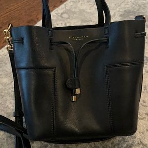Tory Burch Small Black Leather Bucket Bag